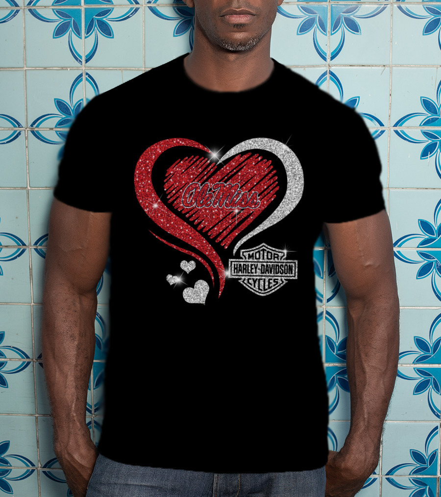 Ole Miss Rebels Heart Harley Davidson Cycles T-Shirt