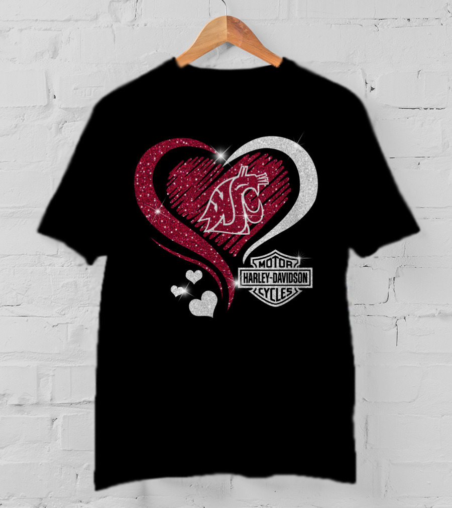 0306Hd Washington State Cougars Wsu Motor Harley Davidson Cycles Sparkling Heart Theme T-Shirt