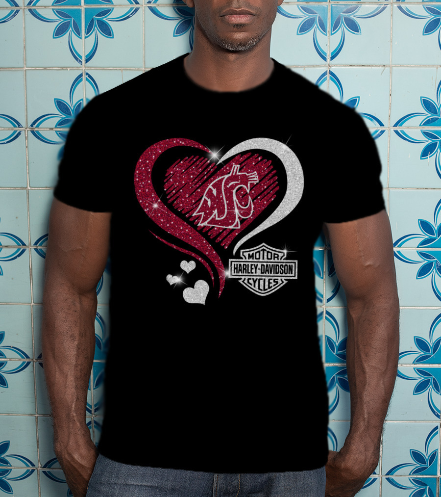 0306Hd Washington State Cougars Wsu Motor Harley Davidson Cycles Sparkling Heart Theme T-Shirt
