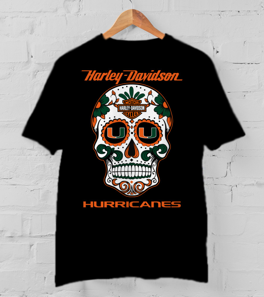 Harley Davidson Miami Hurricanes U Logo Sugar Skull T-Shirt