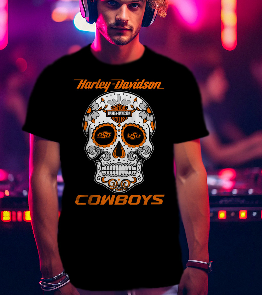 Harley Davidson Oklahoma State University Cowboys Skull Osu T-Shirt