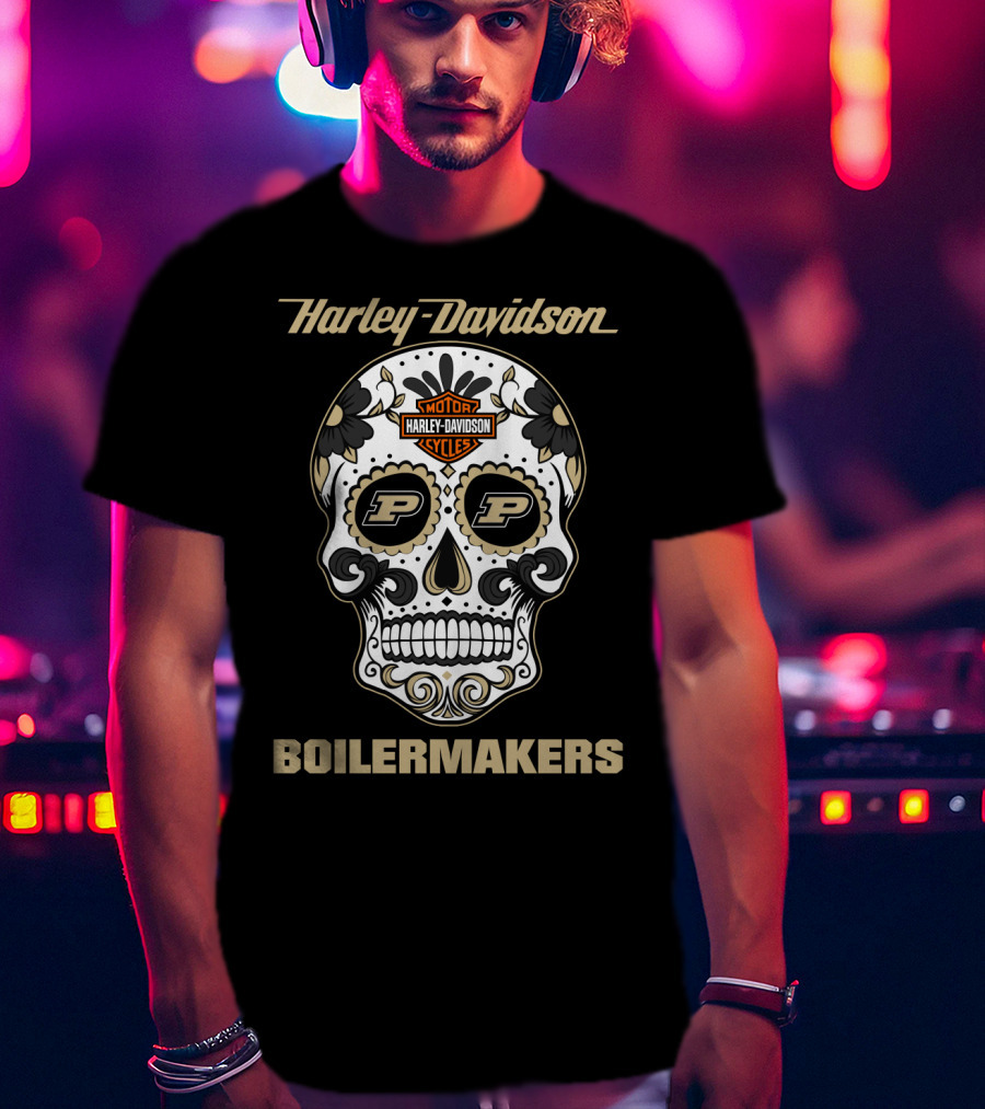 Harley Davidson Purdue Boilermakers Sugar Skull T-Shirt