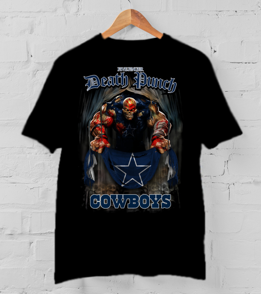 Five Finger Death Punch Dallas Cowboys Skeleton Warrior Holding Star Banner T-Shirt