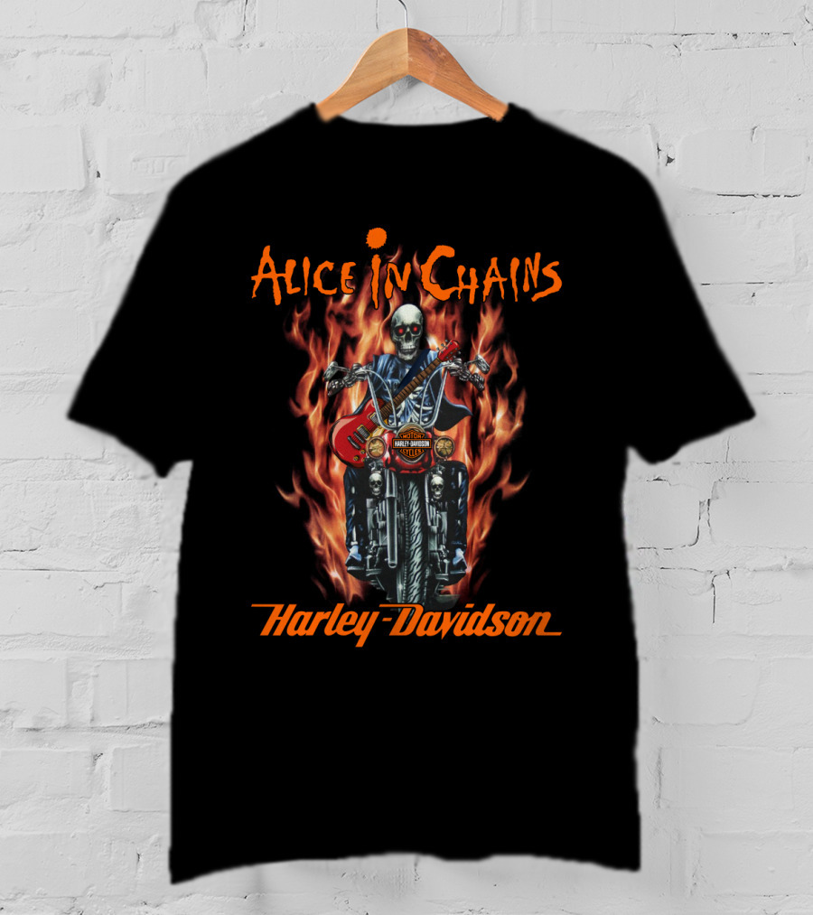 Alice In Chains Harley Davidson Skulls And Guitars Flames T-Shirt