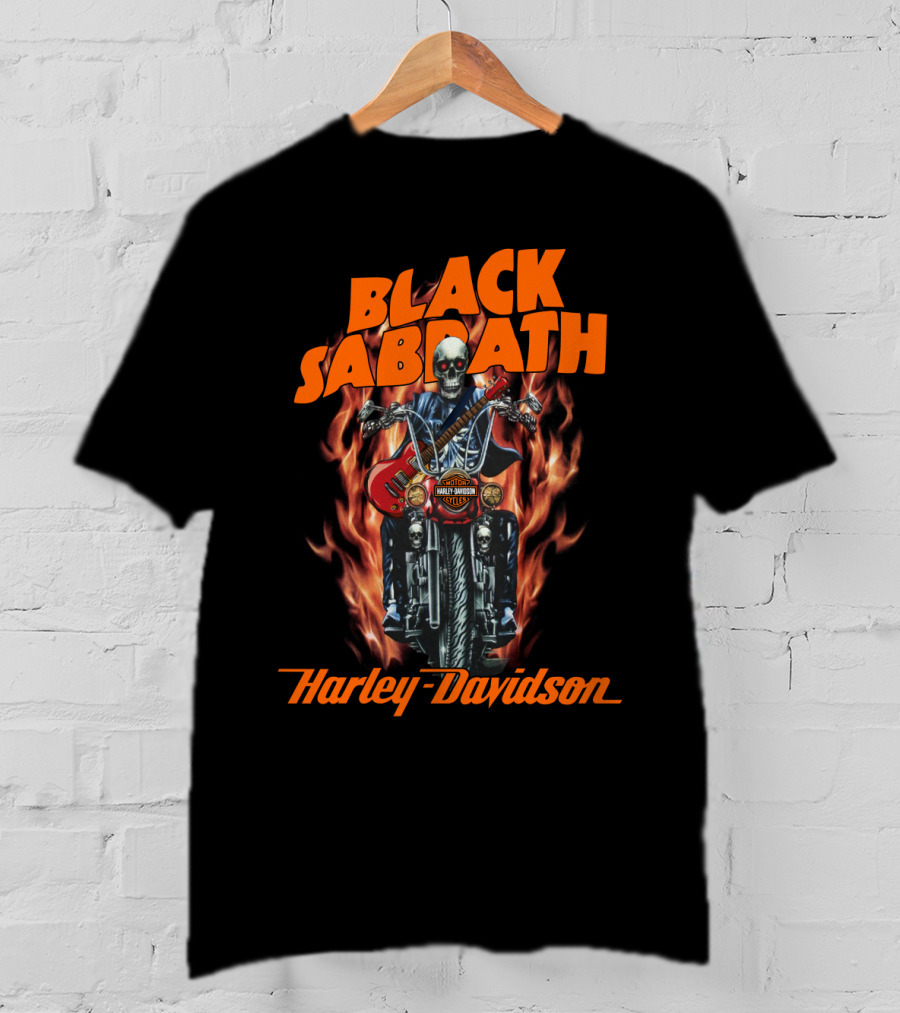 Black Sabbath Harley Davidson Skeleton Guitar Flames T-Shirt