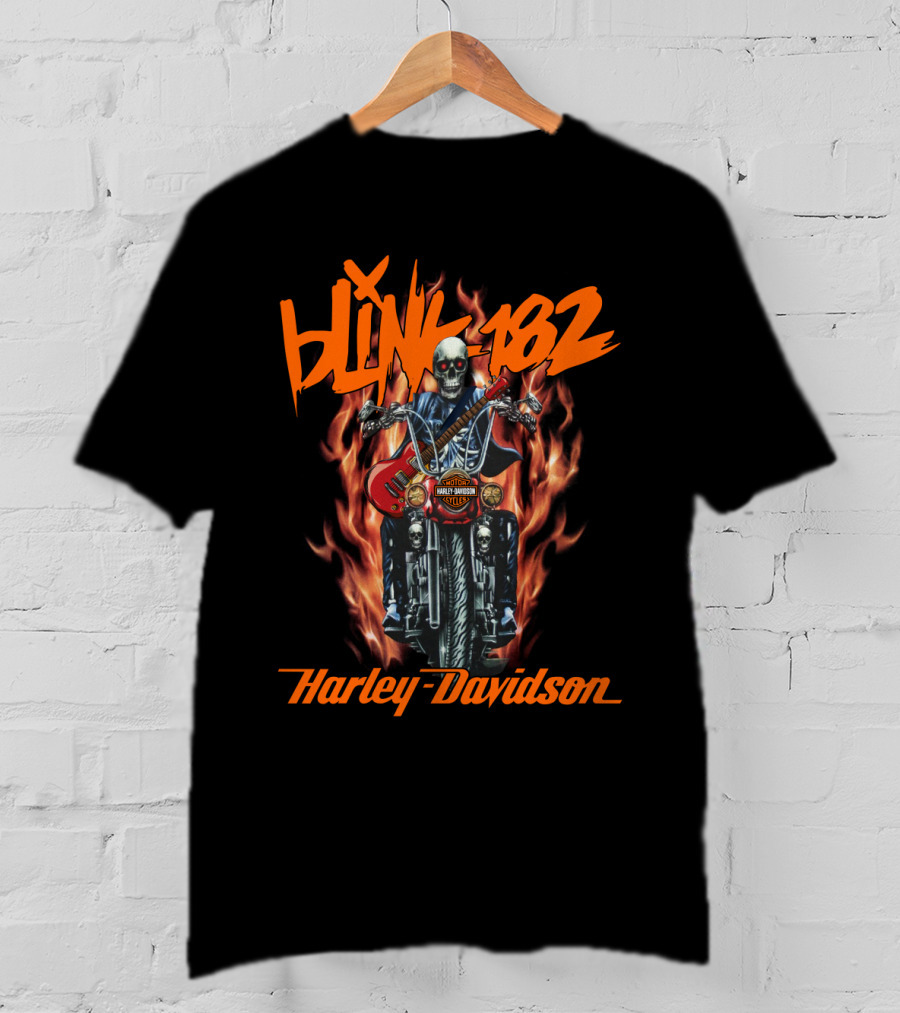 Blink 182 Harley Davidson Skeleton Guitar Flames T-Shirt