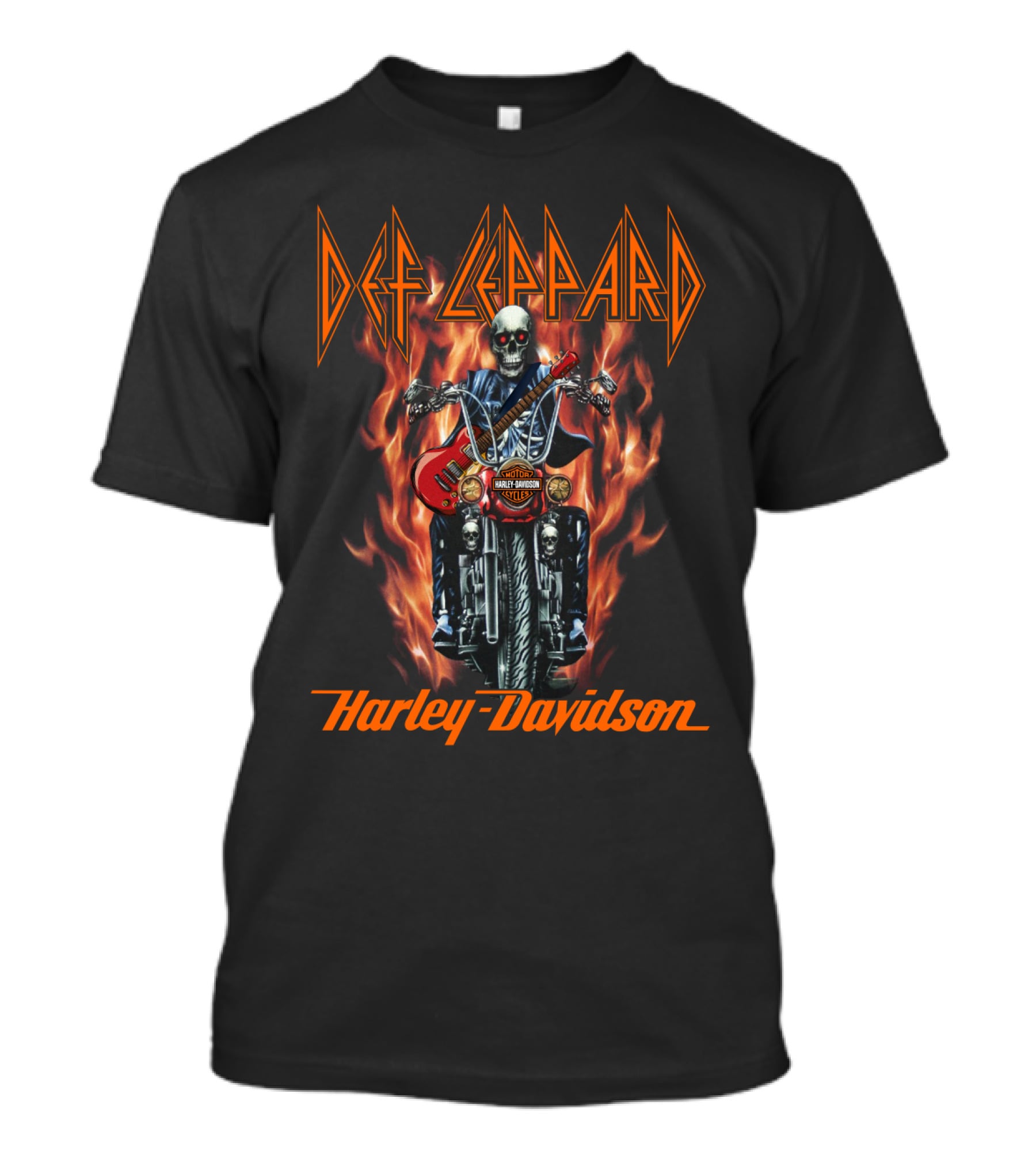 Def Leppard Harley Davidson Skull Flame Motorcycle T-Shirt