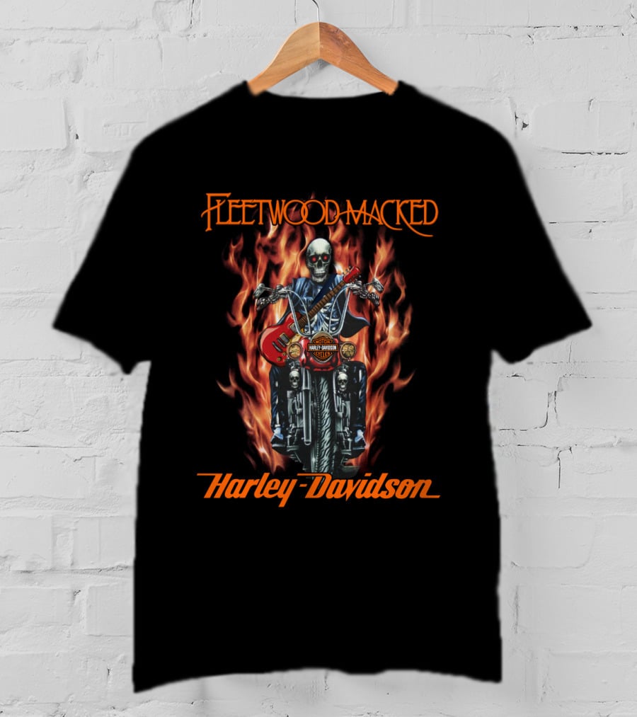 Fleetwood Macked Harley Davidson Skeleton Flames Guitar T-Shirt