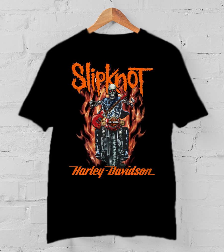 Slipknot Harley Davidson Flaming Skeleton Motorcycle Rider T-Shirt