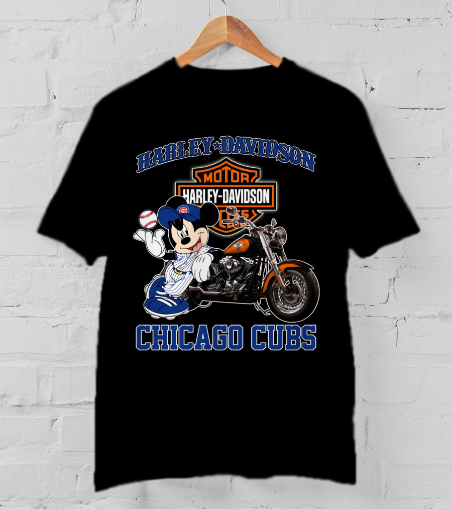 Harley Davidson Motor Mickey Baseball Chicago Cubs T-Shirt