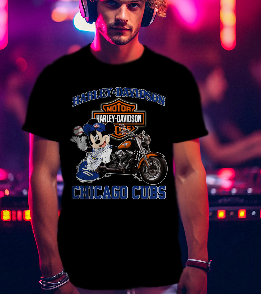 Harley Davidson Motor Mickey Baseball Chicago Cubs T-Shirt