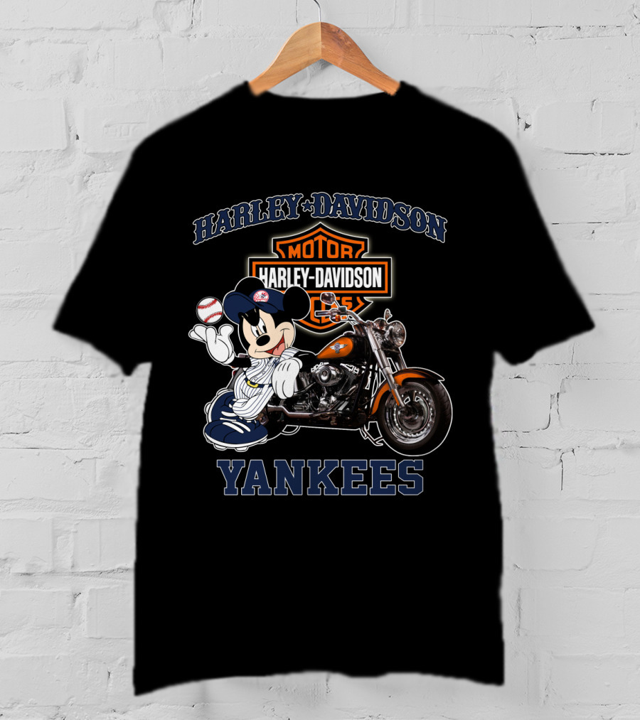 Harley Davidson New York Yankees Mickey Mouse Baseball Moto T-Shirt