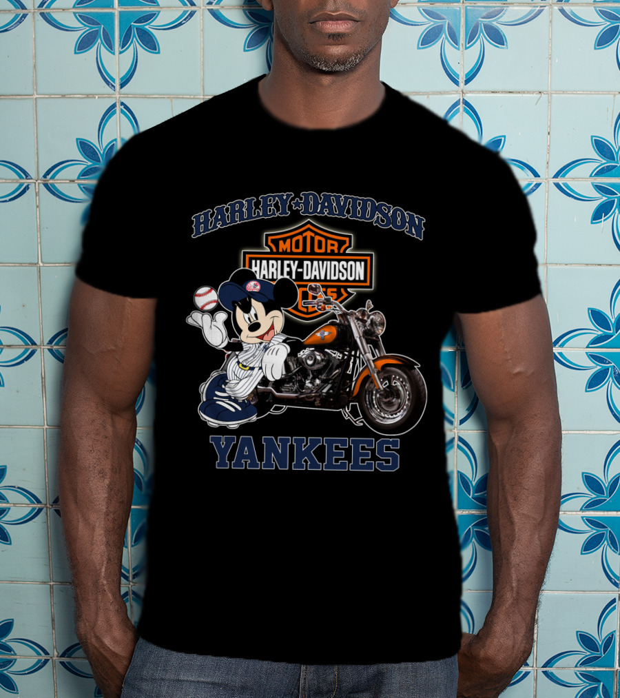 Harley Davidson New York Yankees Mickey Mouse Baseball Moto T-Shirt