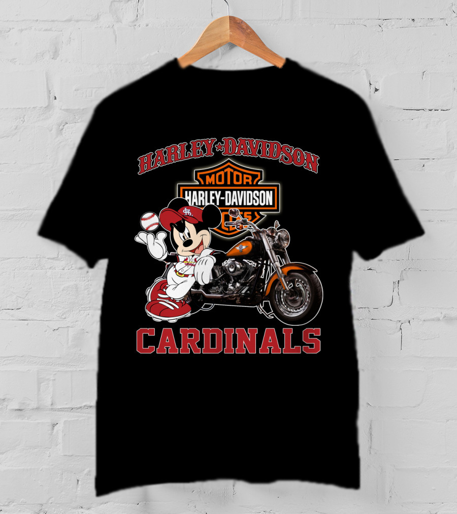 Harley Davidson St Louis Cardinals Mickey Mouse Motorcycle T-Shirt