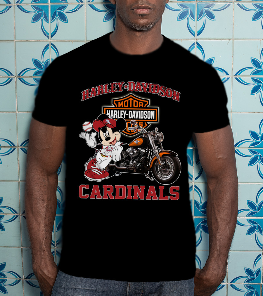 Harley Davidson St Louis Cardinals Mickey Mouse Motorcycle T-Shirt