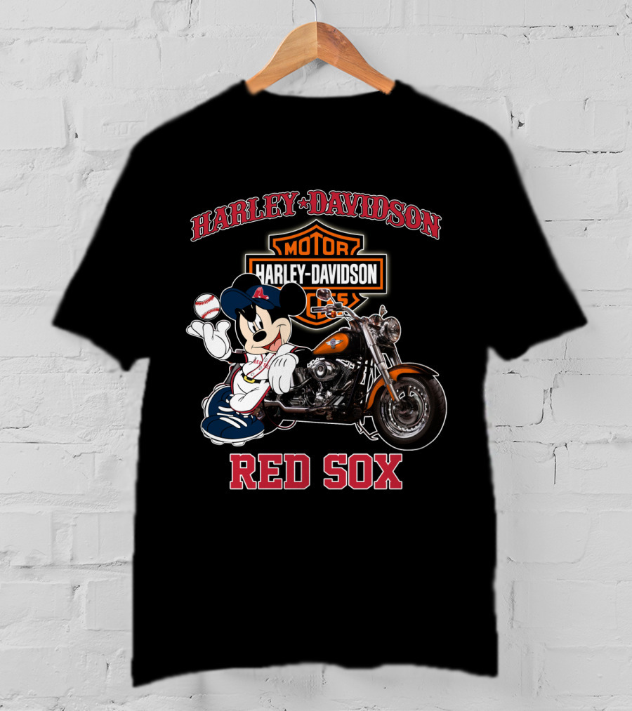 Harley Davidson Motorcycles Mickey Mouse Red Sox T-Shirt
