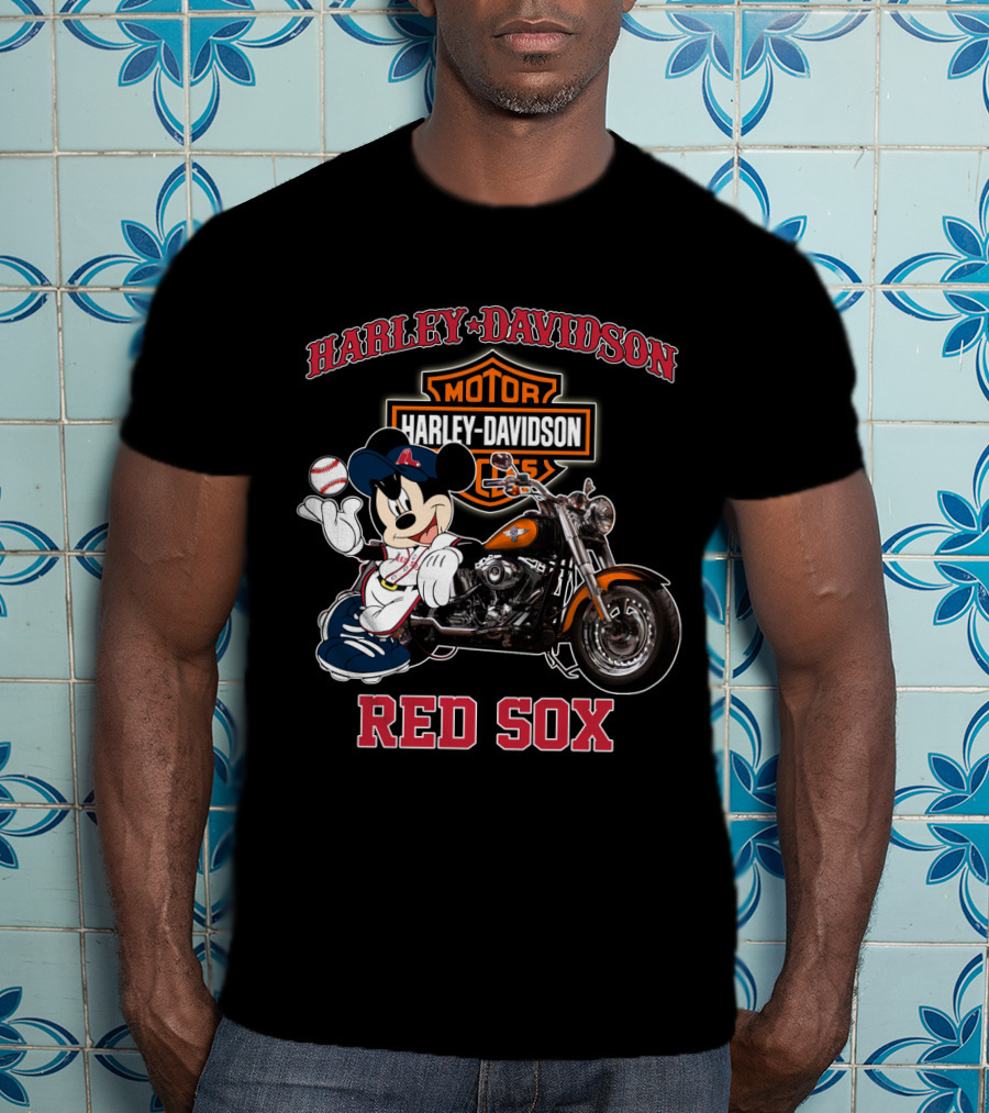 Harley Davidson Motorcycles Mickey Mouse Red Sox T-Shirt