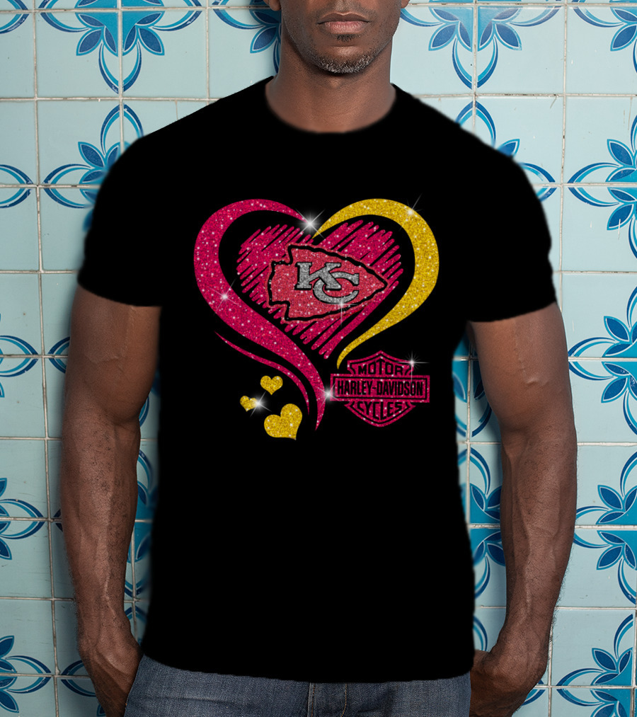 Hd Nfl Kansas City Chiefs Heart Harley Davidson Logo Sparkle T-Shirt