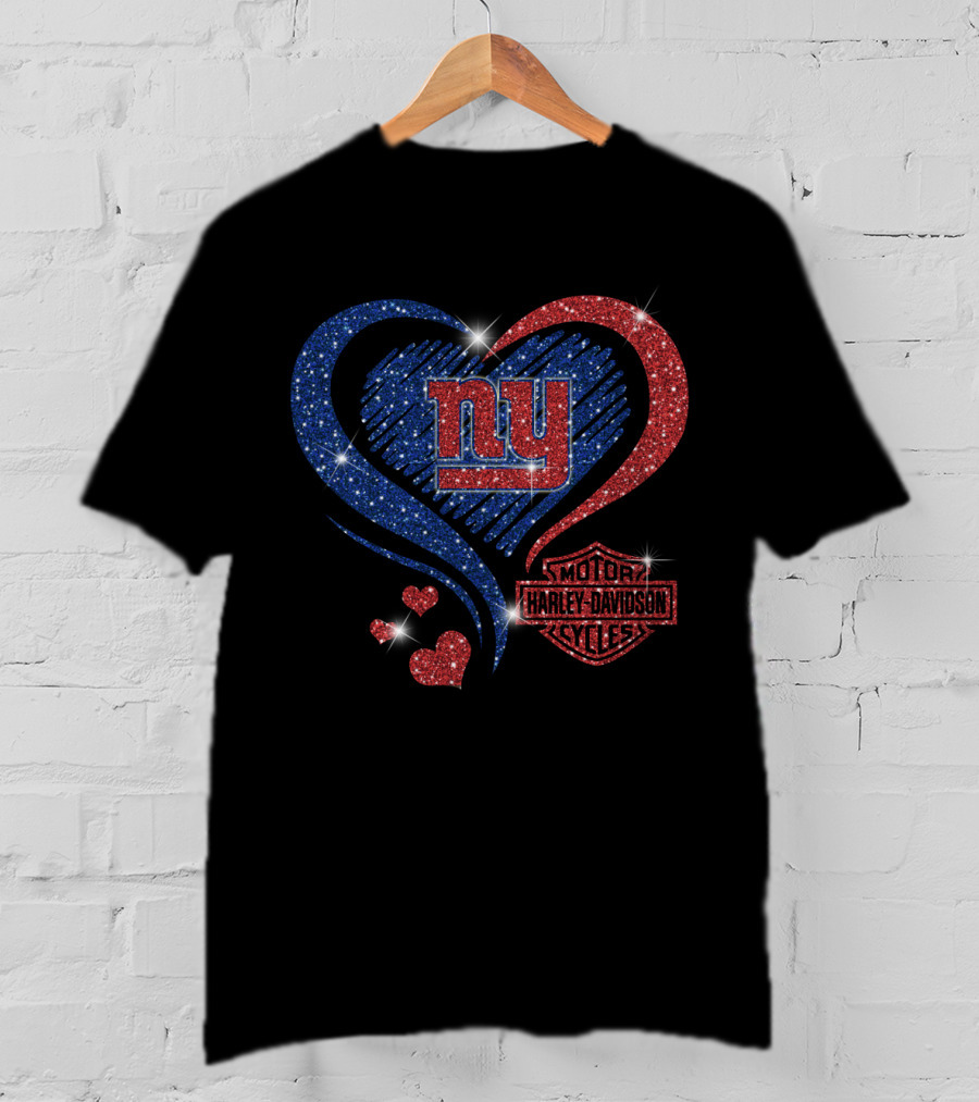 Hd Nfl New York Giants Ny Heart Harley Davidson Motor Cycles T-Shirt