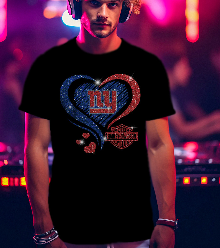 Hd Nfl New York Giants Ny Heart Harley Davidson Motor Cycles T-Shirt