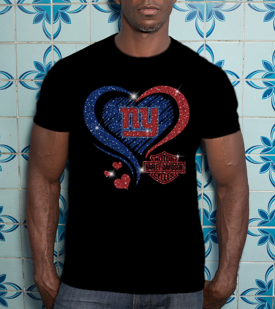 Hd Nfl New York Giants Ny Heart Harley Davidson Motor Cycles T-Shirt