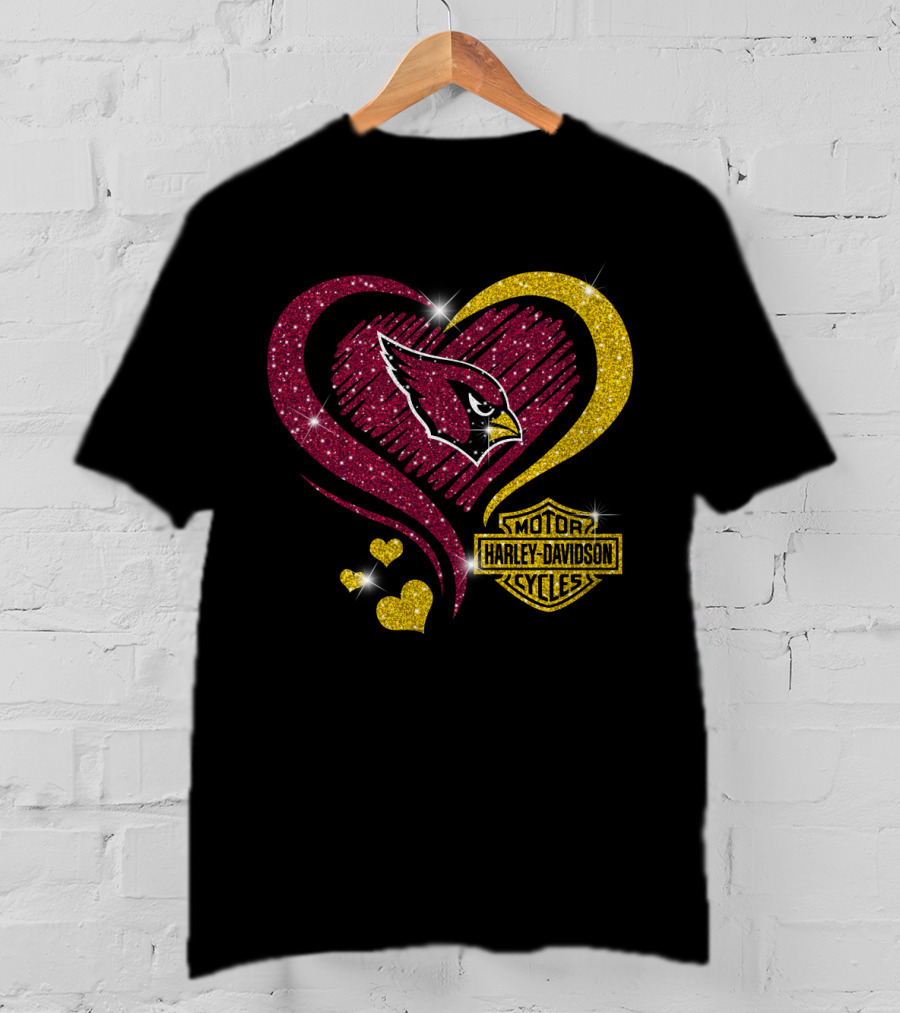 Arizona Cardinals Love Heart Harley Davidson Motor Cycles T-Shirt