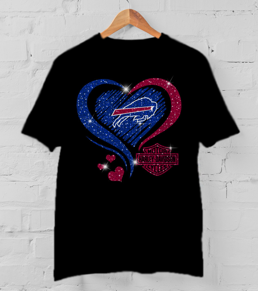 Buffalo Bills Heart Harley Davidson Motorcycles T-Shirt