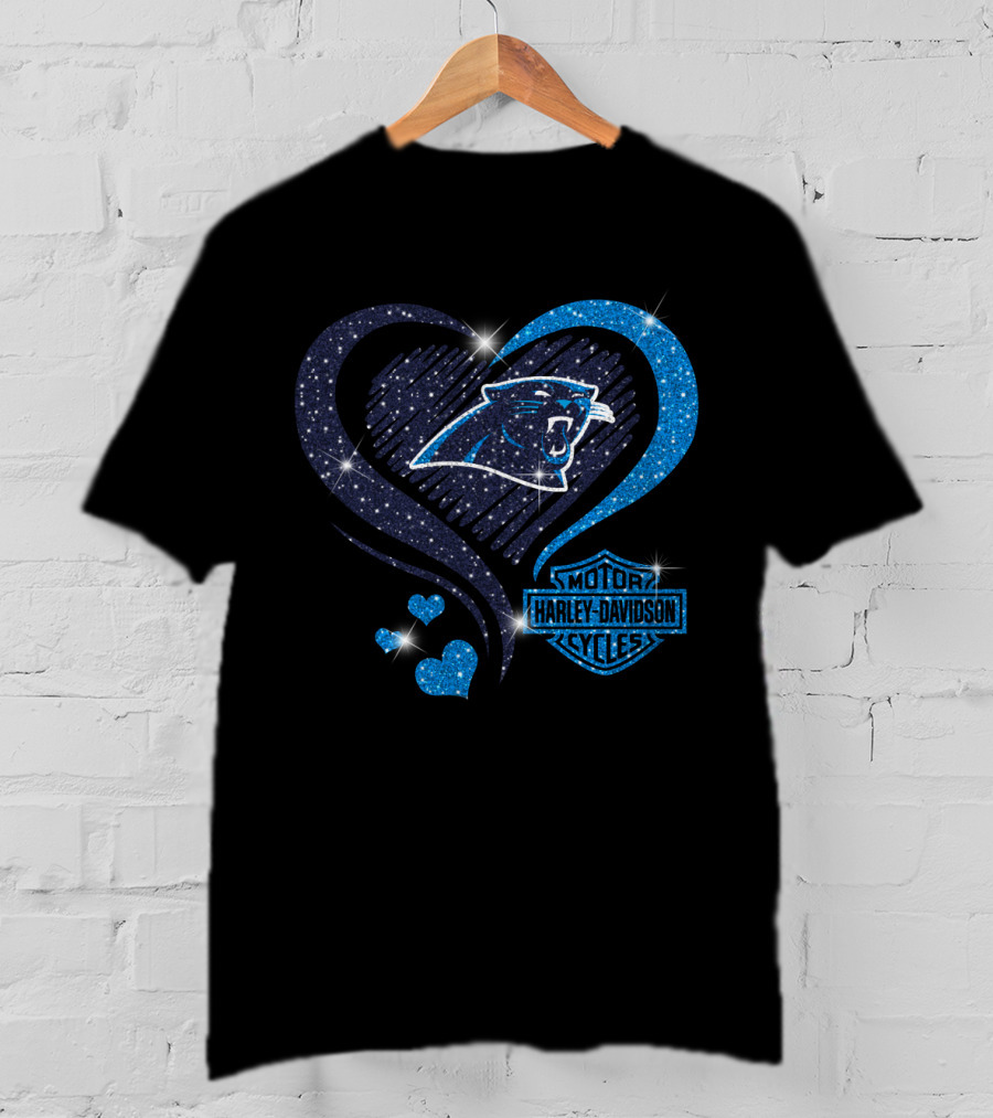 Carolina Panthers Heart Harley Davidson Cycles T-Shirt