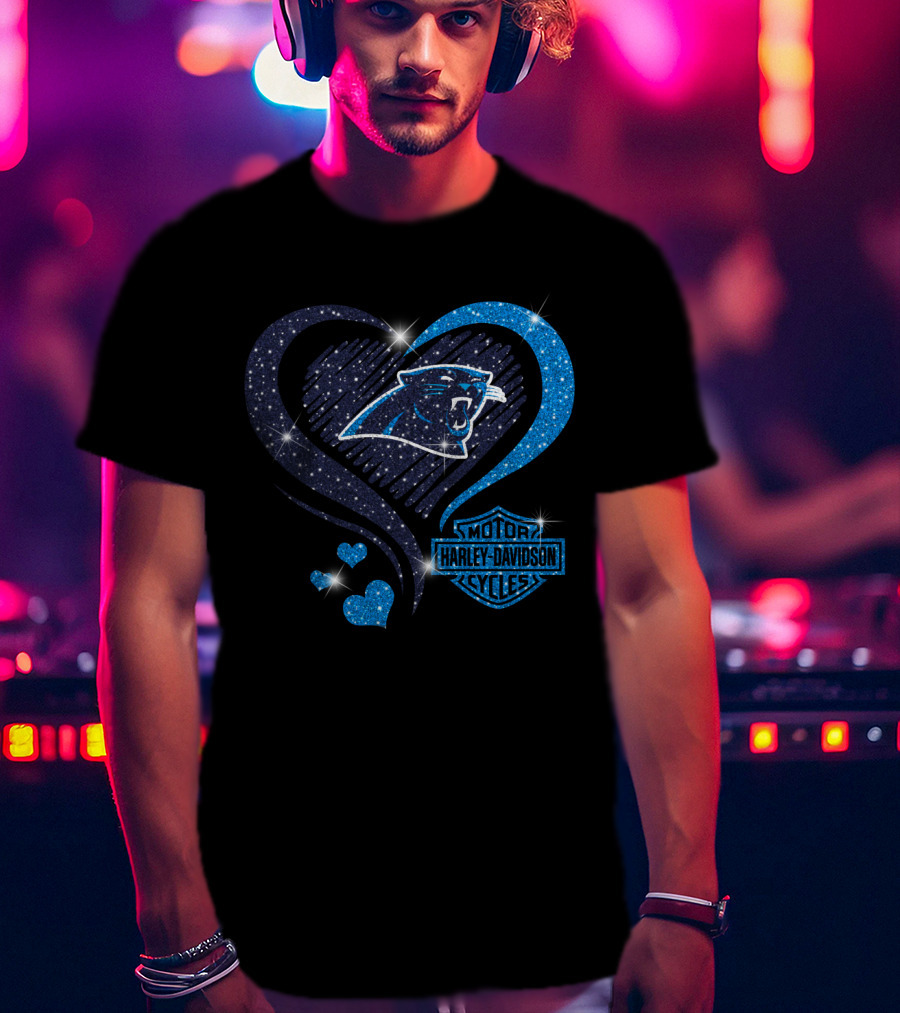 Carolina Panthers Heart Harley Davidson Cycles T-Shirt