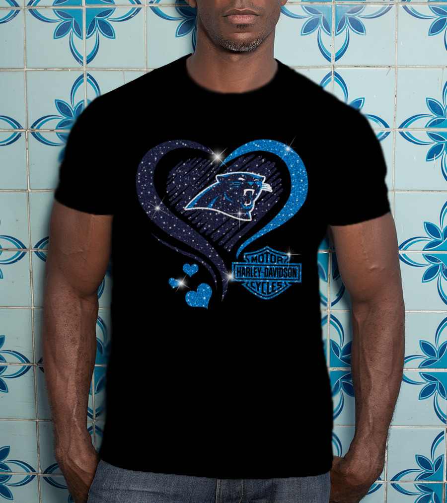 Carolina Panthers Heart Harley Davidson Cycles T-Shirt