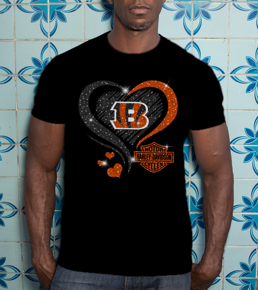 Cincinnati Bengals Harley Davidson Heart T-Shirt