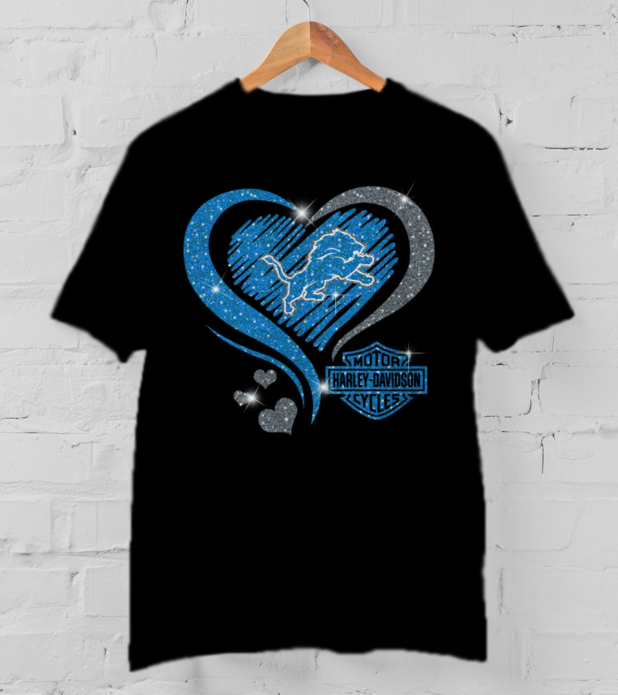 Hd Ll Detroit Lions Harley Davidson Cycles Sparkle Heart T-Shirt
