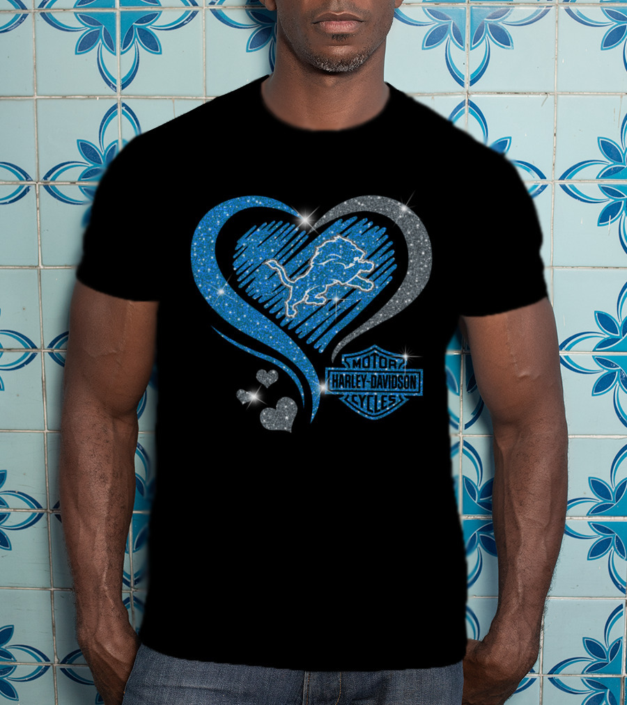 Hd Ll Detroit Lions Harley Davidson Cycles Sparkle Heart T-Shirt