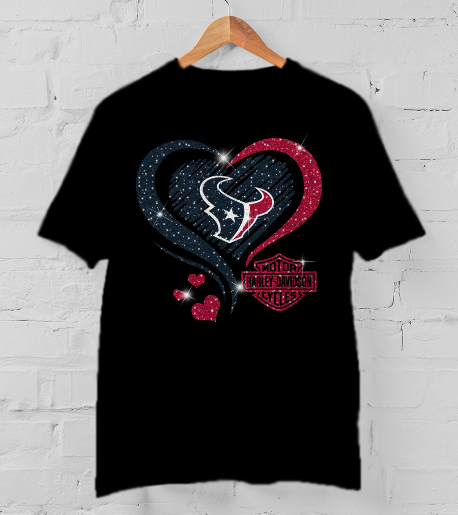 Harley Davidson Houston Texans Heart Sparkle T-Shirt