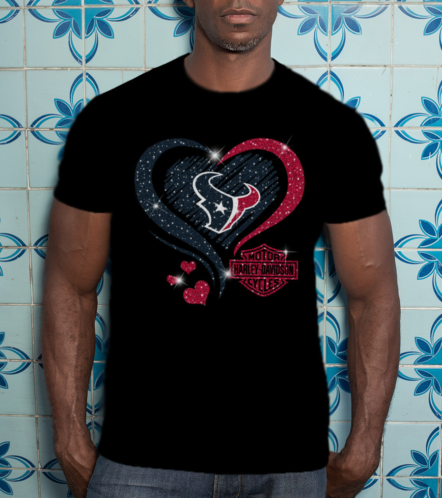 Harley Davidson Houston Texans Heart Sparkle T-Shirt