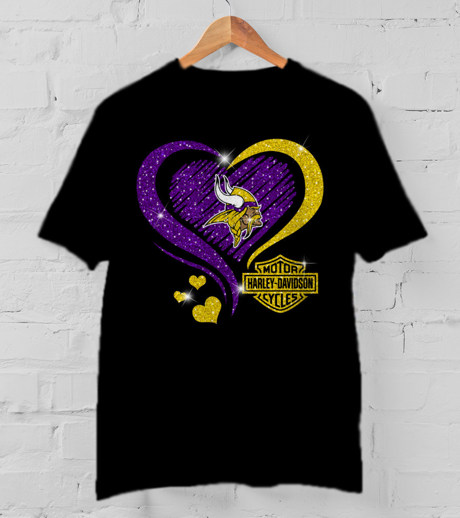 Minnesota Vikings Harley Davidson Heart T-Shirt