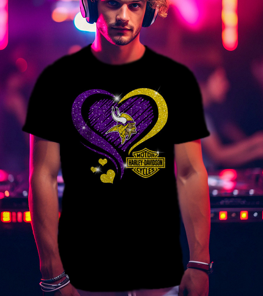 Minnesota Vikings Harley Davidson Heart T-Shirt