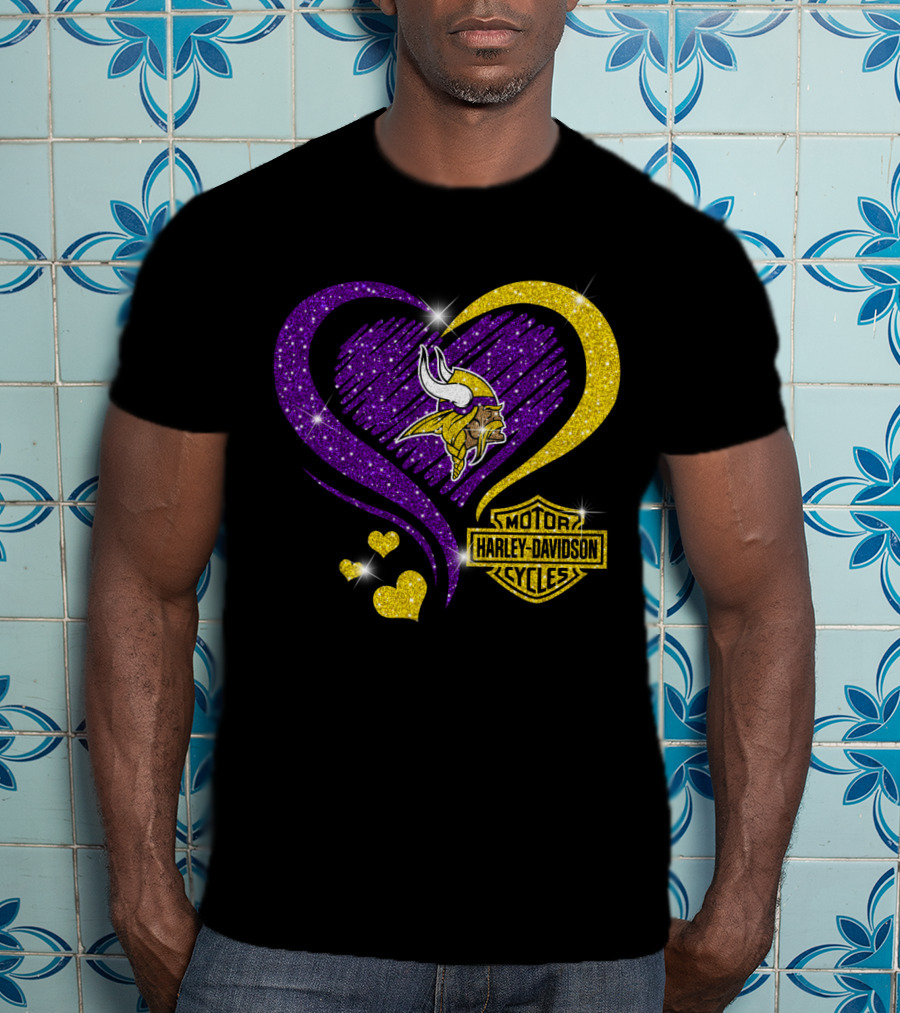 Minnesota Vikings Harley Davidson Heart T-Shirt