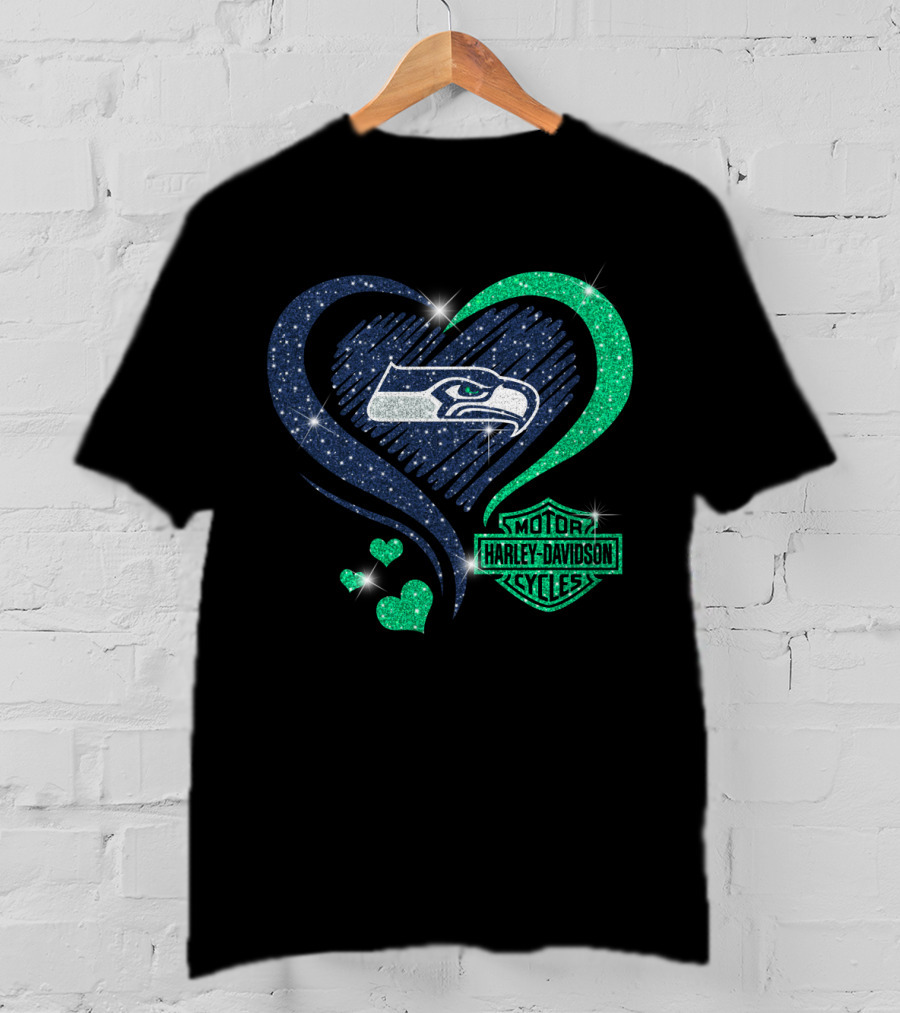 Harley Davidson Motorcycles Heart With Seattle Seahawks T-Shirt