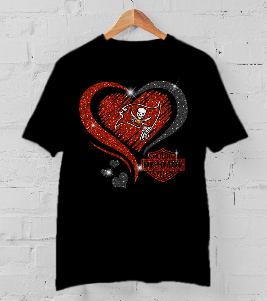 Harley Davidson Tampa Bay Buccaneers Sparkling Heart T-Shirt