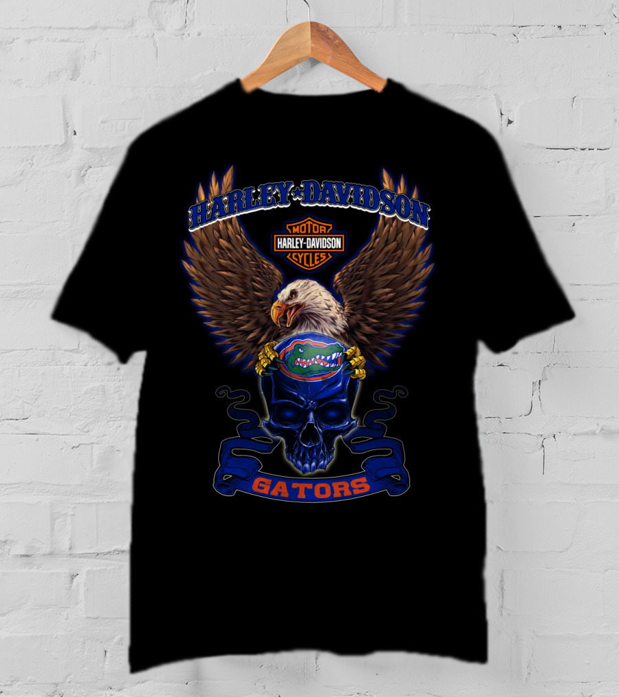 Harley Davidson Motor Cycles Gators Florida Gators Eagle Skull T-Shirt