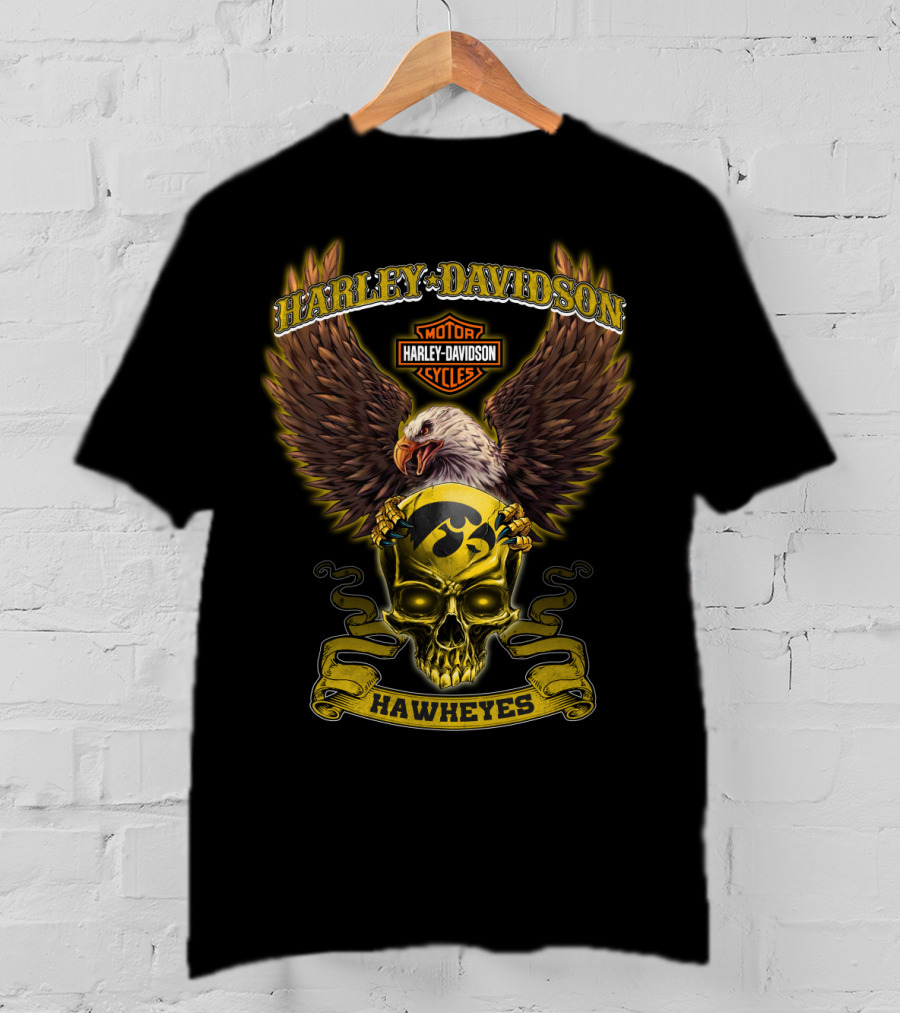 Harley Davidson Motor Cycles Hawkeyes Eagle Skull T-Shirt