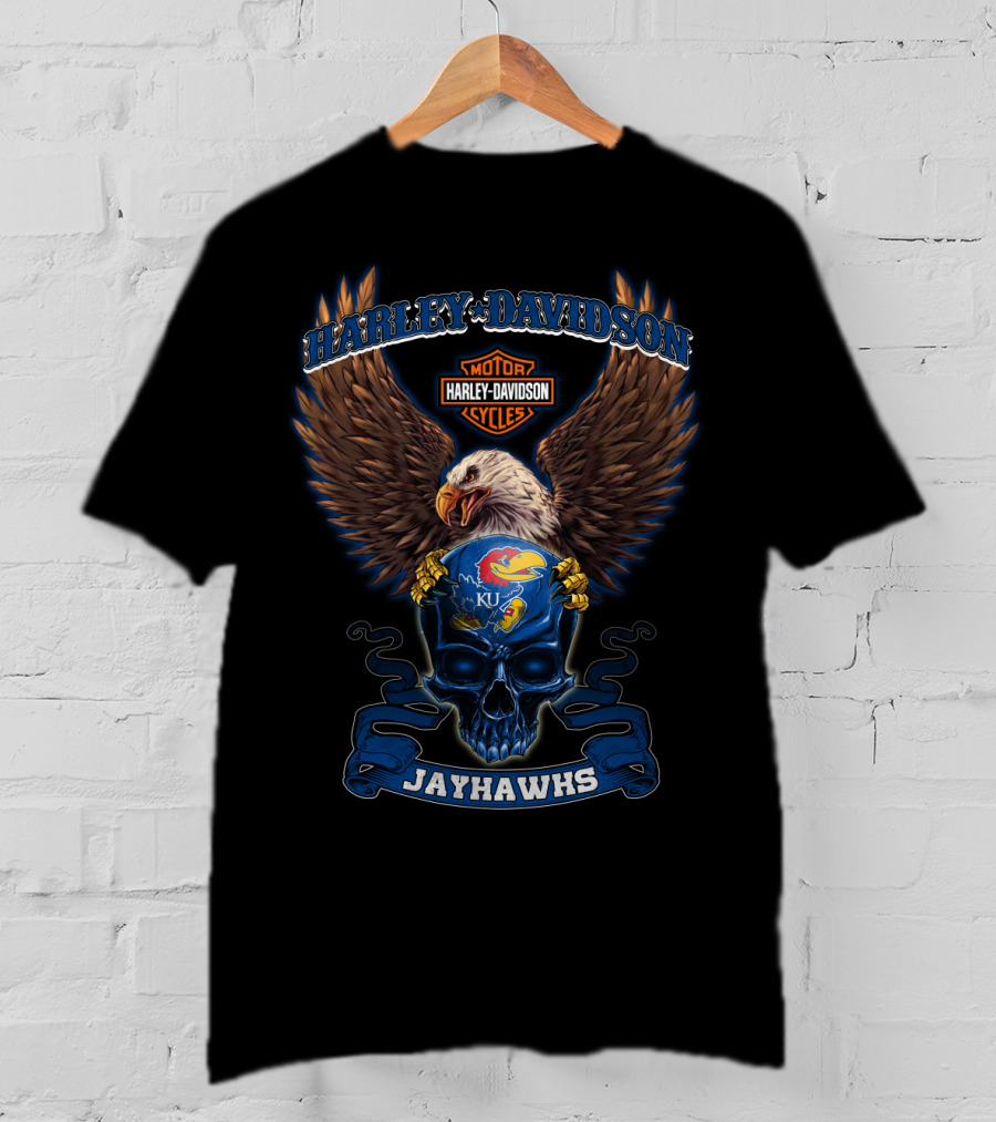 Harley Davidson Kansas Jayhawks Skull Eagle T-Shirt