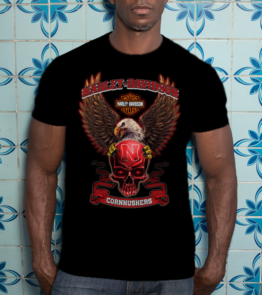 Harley Davidson Cornhuskers Eagle And Skull Nebraska T-Shirt