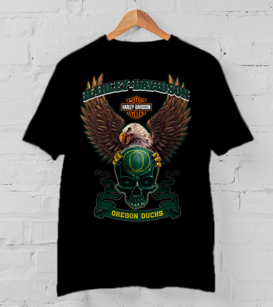 Harley Davidson Motorcycles Oregon Ducks Eagle Skull T-Shirt