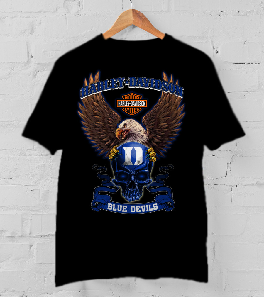 Harley Davidson Eagle Motorcycles Duke Blue Devils Skull T-Shirt