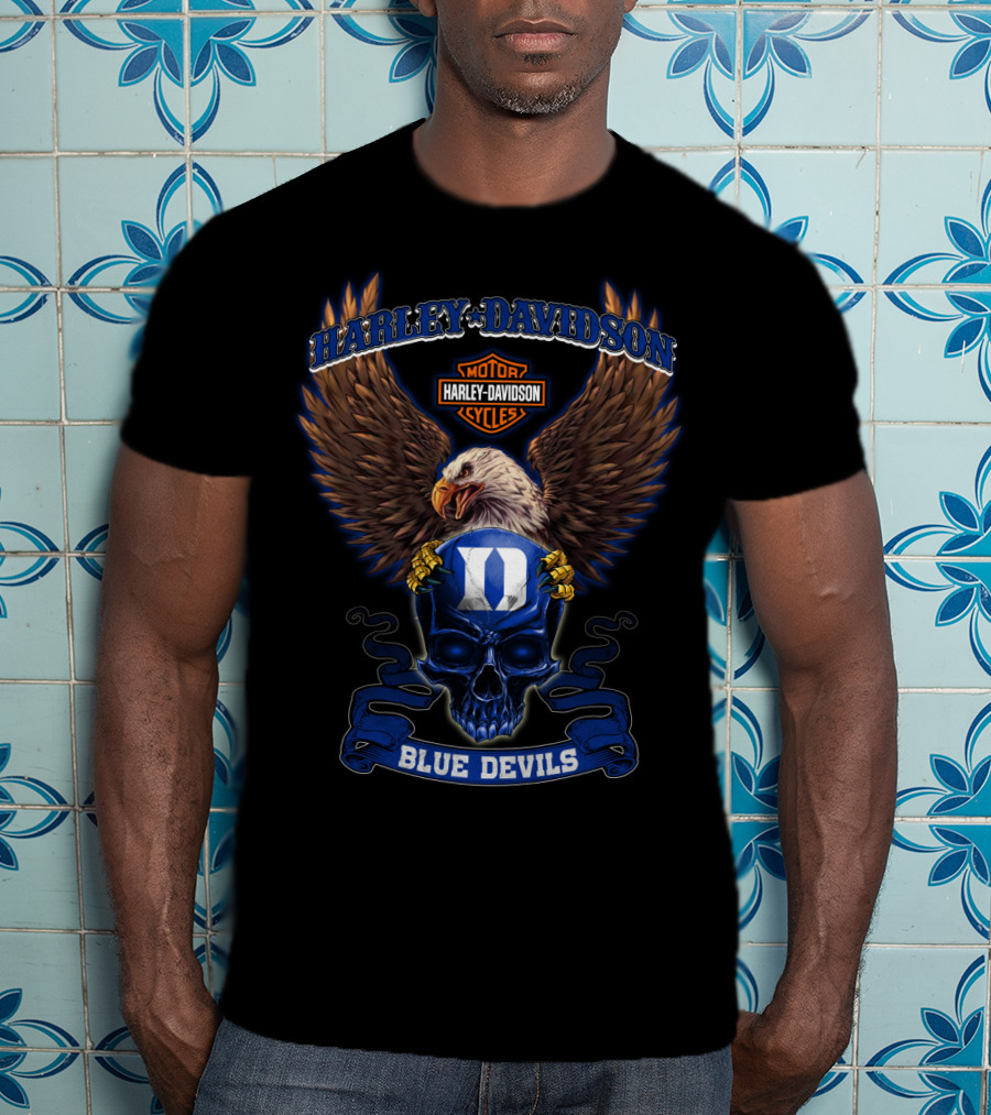 Harley Davidson Eagle Motorcycles Duke Blue Devils Skull T-Shirt