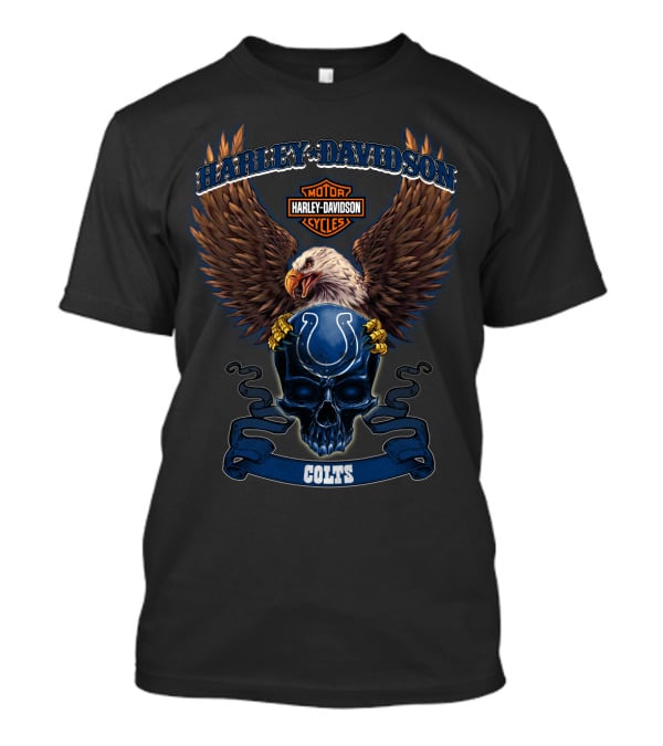 Harley Davidson Motor Cycles Eagle Colts Skull T-Shirt