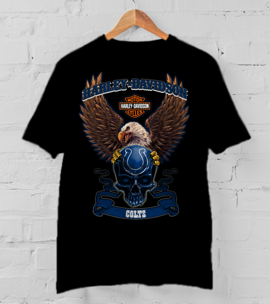 Harley Davidson Motor Cycles Eagle Colts Skull T-Shirt