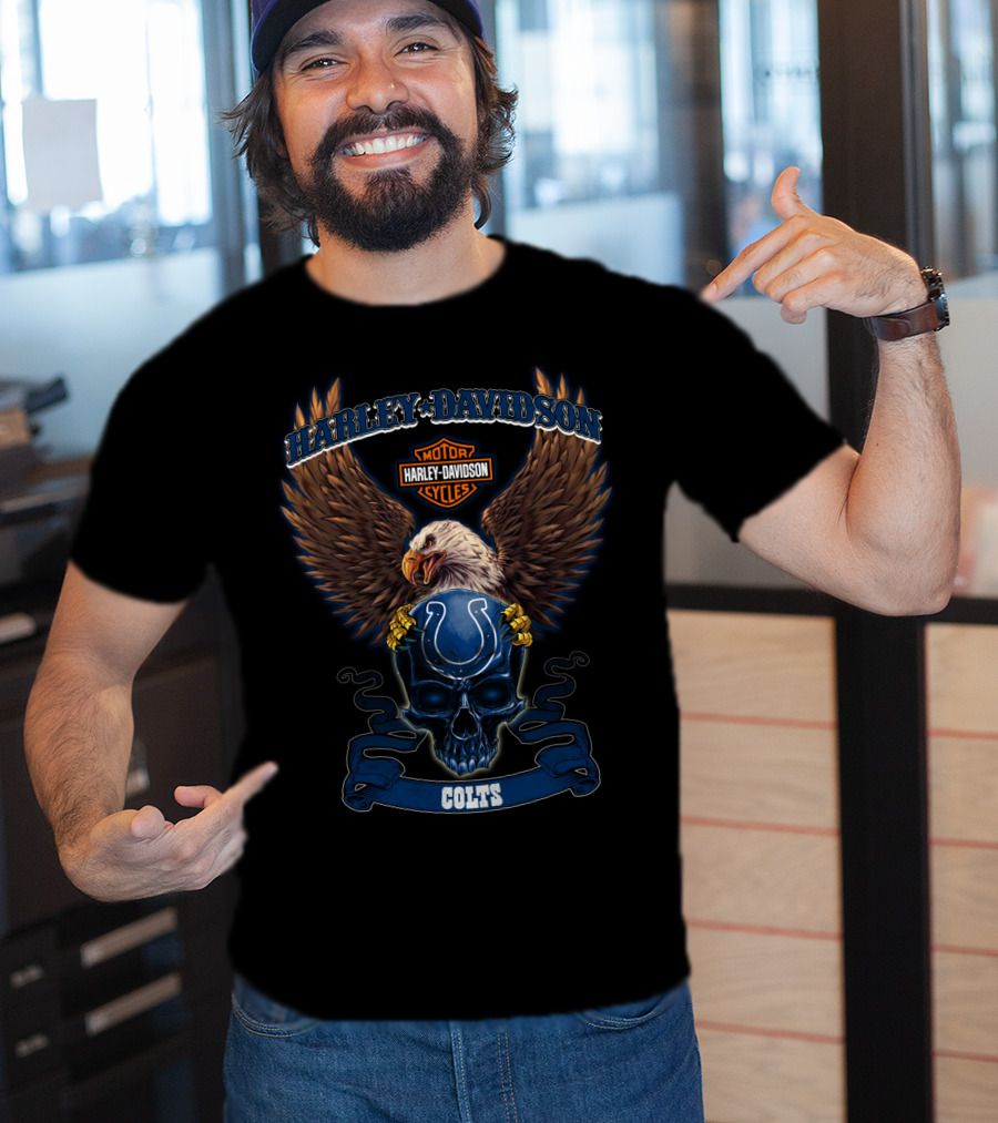 Harley Davidson Motor Cycles Eagle Colts Skull T-Shirt
